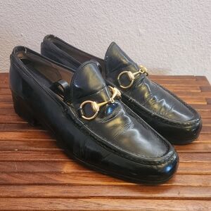 Vintage Gucci Black Leather Horsebit Loafers